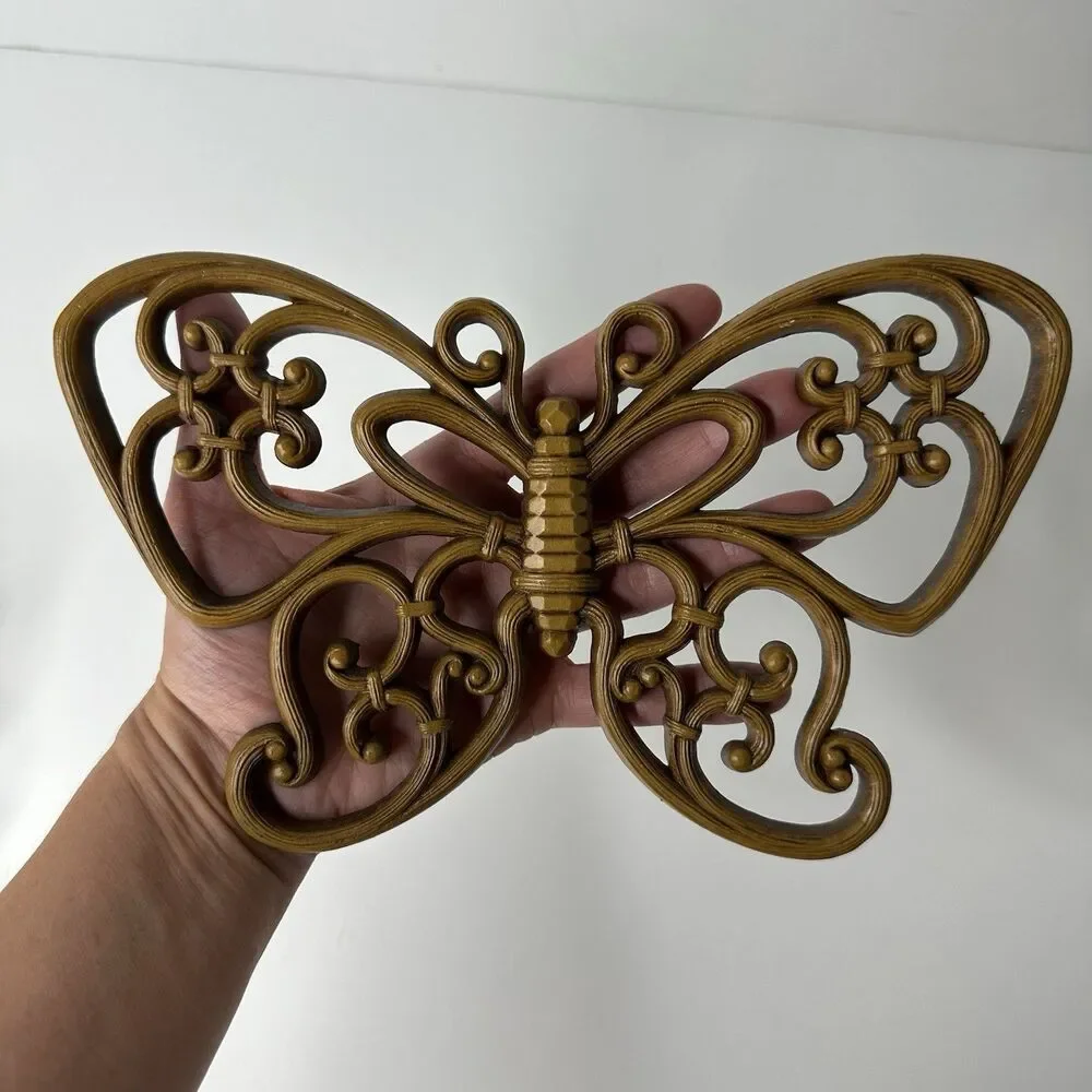 Vintage Syroco Homeco Butterfly Wall Hanging Set Of 2 Brown Decor Plaque‎ MCM